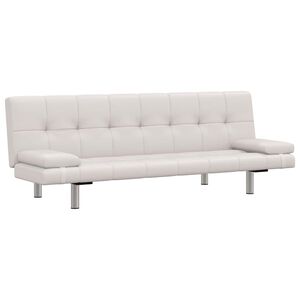 vidaXL Sofa lova su 2 pagalv., dirbt. oda, reguliuojama, krem. balta