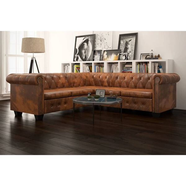 vidaXL Chesterfield penkiavietė kampinė sofa, dirbtinė oda, ruda