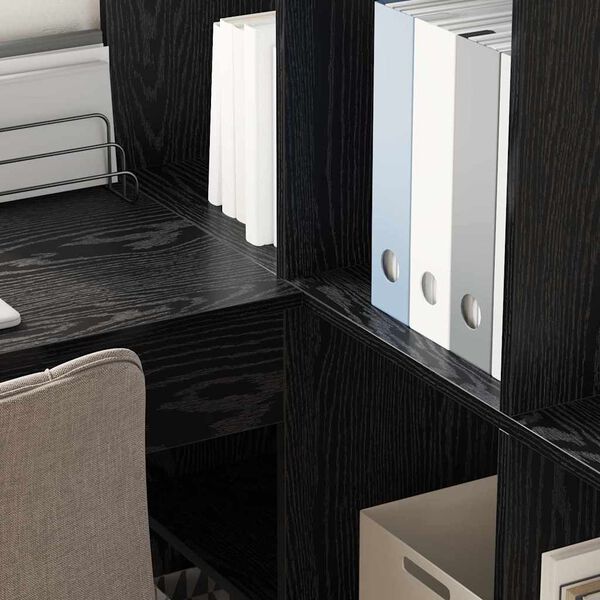 vidaXL Kampinis ra&scaron;omasis stalas su lentyna su saugykla Juodas ąžuolas