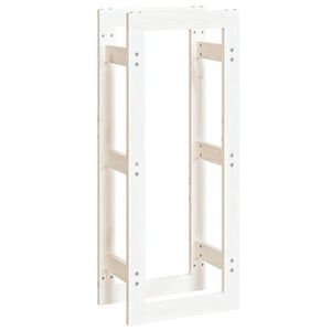 vidaXL Stovas malkoms, baltas, 41x25x100cm, pu&scaron;ies medienos masyvas