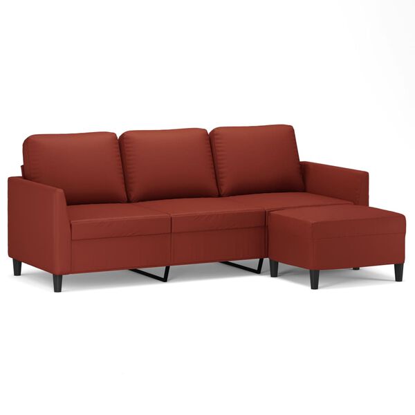 vidaXL Trivietė sofa su pakoja, raudonojo vyno, 180cm, dirbtinė oda