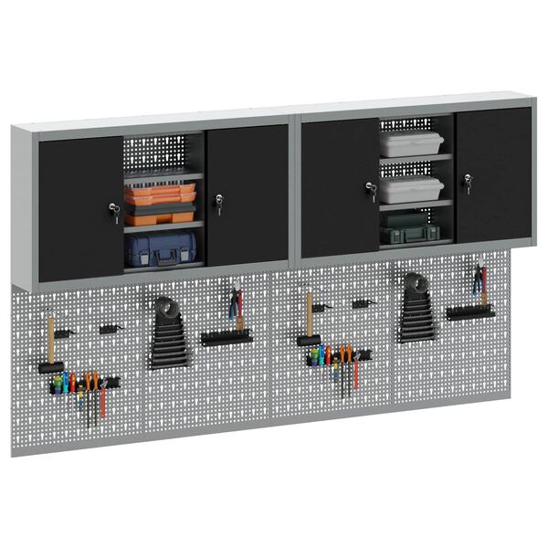 vidaXL Įrankių spintelių rinkinys su lentyna su saugykla 6 pcs Juoda