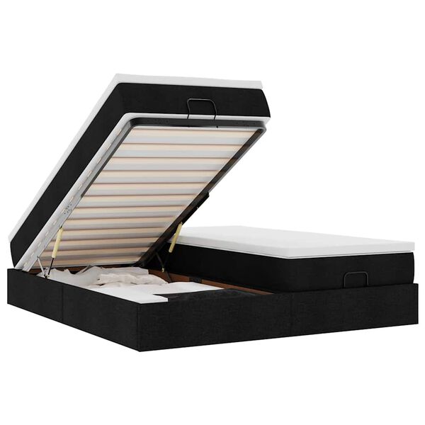 vidaXL Osmanų lovos rėmas su čiužiniais, juodas, 200x200cm, audinys