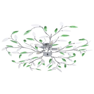 vidaXL Lubinis šviestuvas su akrilinio kristalo lapeliais, žalias