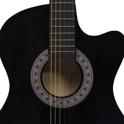 vidaXL Klasikinės gitaros rinkinys, 12 dalių, juodas, 38", 6 stygos