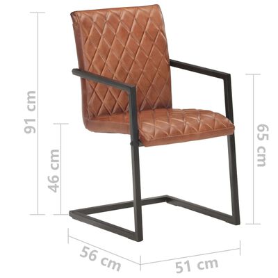 vidaXL Gembinės valgomojo kėdės, 2vnt., rudos spalvos, tikra oda