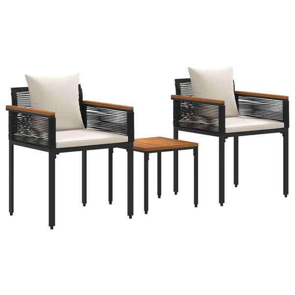 vidaXL Lauko baldų komplektas 3 pcs Juoda ir kreminė balta PE ratanas