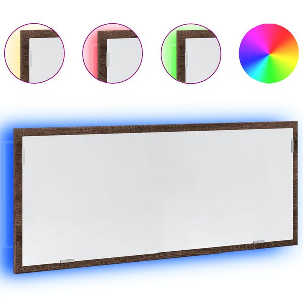 vidaXL Vonios kambario LED veidrodis, rudas, 100x8,5x37cm, mediena