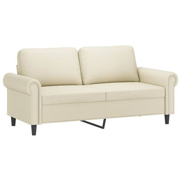 vidaXL Dvivietė sofa su pagalvėlėmis, kreminė, 140cm, dirbtinė oda