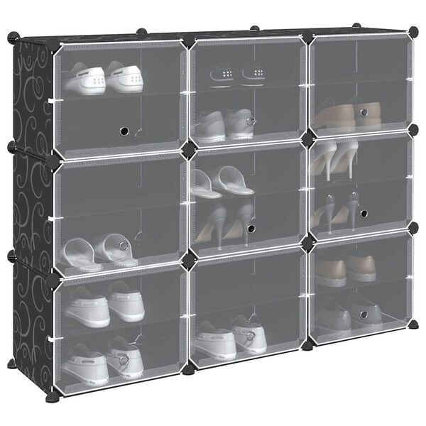 vidaXL Storage Cube Organizer su 9 kubeliais ir durelėmis juodas PP