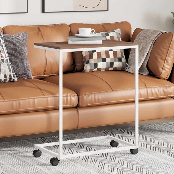 vidaXL &Scaron;oninis staliukas su ratukais, baltas, 55x35x70cm, mediena