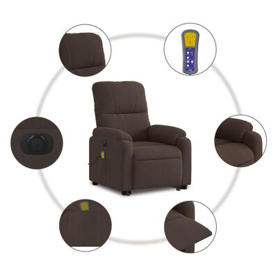 vidaXL Atsistojantis masažinis krėslas, rudas, mikropluošto audinys