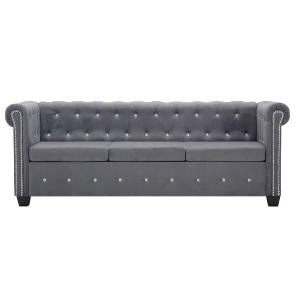 vidaXL Triv. Chesterfield sofa, aksominis apmuš., 199x75x72cm, pilka