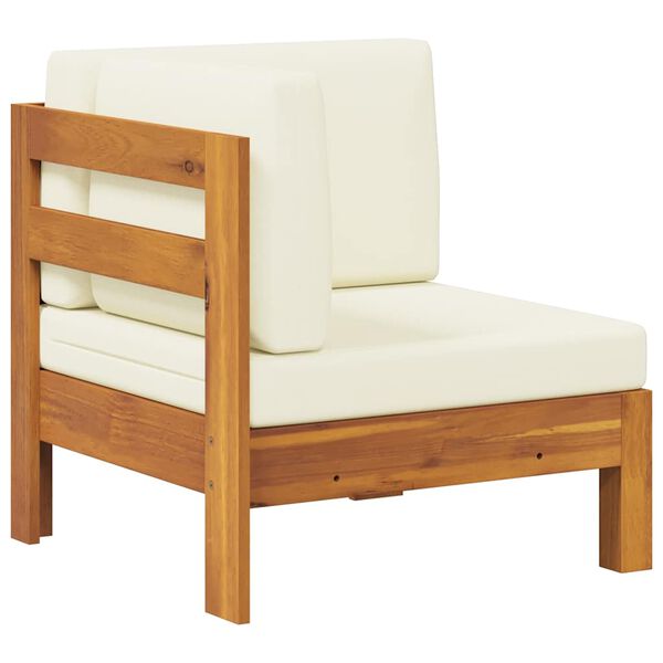 vidaXL Kampinė sofa su kreminėmis pagalvėlėmis, akacijos masyvas