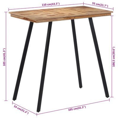 vidaXL Baro stalas, 110x55x105cm, tikmedžio medienos masyvas