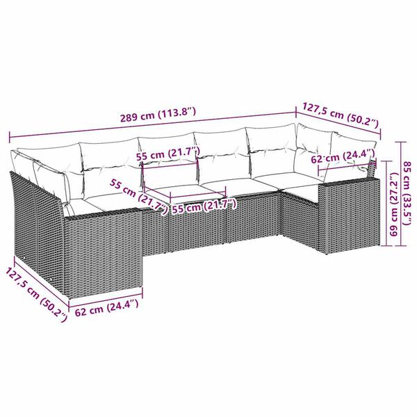 vidaXL Sofos komplektas su pagalvėlėmis, 7 dalių, rudas, poliratanas