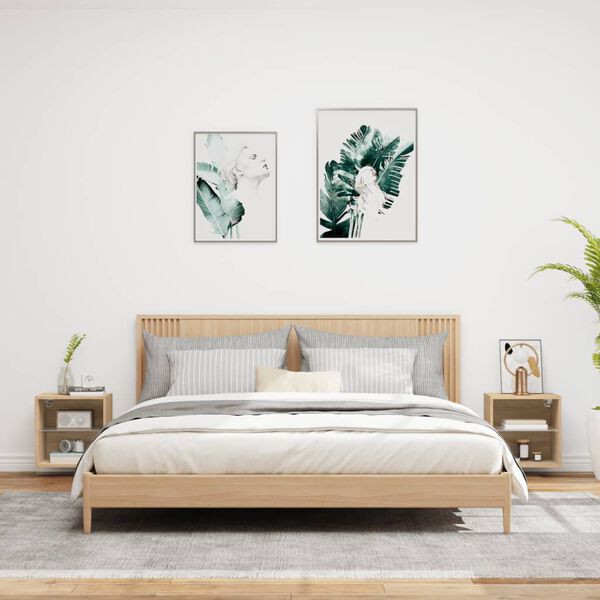 vidaXL Sieninės naktinės spintelės su LED lemputėmis, 2vnt., ąžuolo