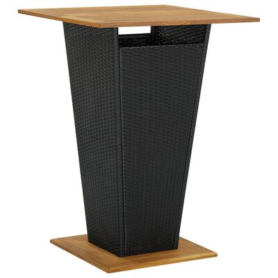 vidaXL Baro staliukas, juodas, 80x80x110cm, poliratanas ir akacija