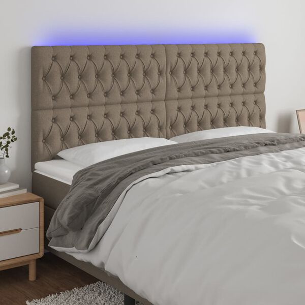 vidaXL Galvūgalis su LED, taupe spalvos, 180x7x118/128cm, audinys