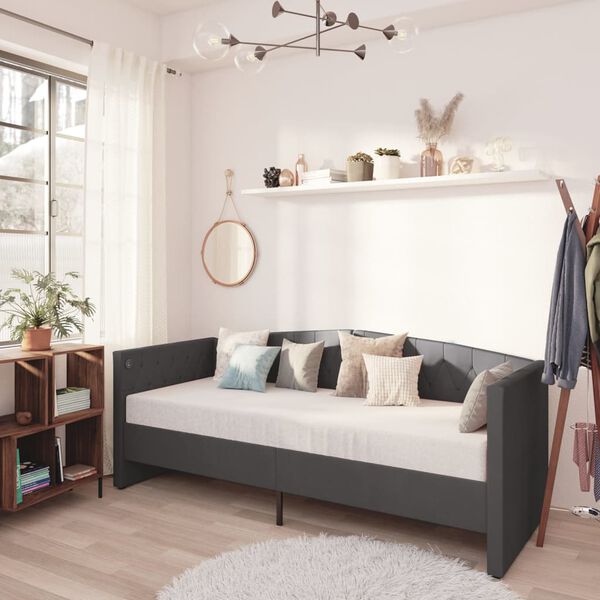 vidaXL Lova su čiužiniu ir USB i&scaron;vestimi, pilka, 90x200cm, aksomas