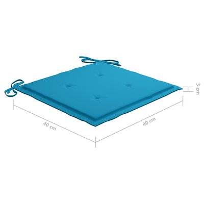 vidaXL Bistro komplektas su mėlynomis pagalvėlėmis, 3 dalių, tikmedis