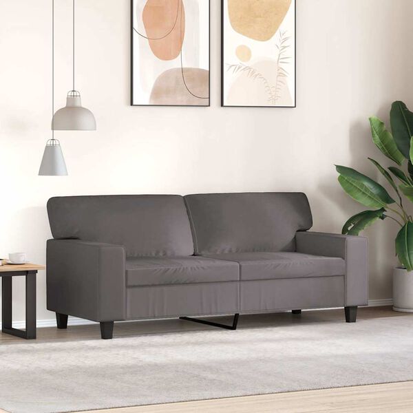 vidaXL Dvivietė sofa, pilkos spalvos, 140cm, dirbtinė oda