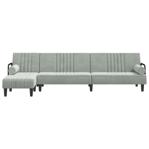 vidaXL L formos sofa-lova, šviesiai pilka, 260x140x70cm, aksomas