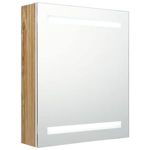 vidaXL Veidrodinė vonios spintelė su LED, balta ir ąžuolo, 50x14x60cm