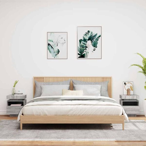 vidaXL Naktinės spintelės su LED, 2vnt., pilkos ąžuolo, 40x39x48,5cm