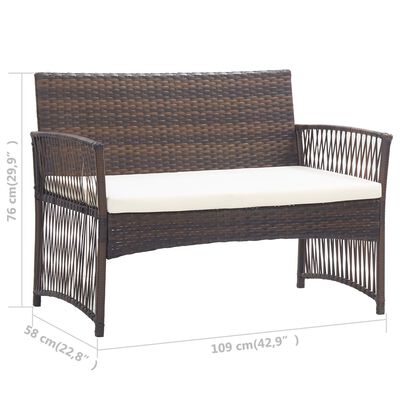 vidaXL Sodo baldų komplektas su pagalvėmis, 4 dalių, rudas, ratanas