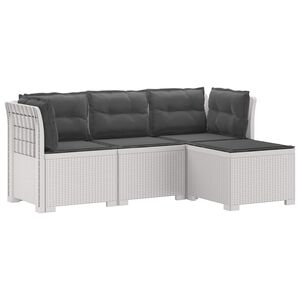 vidaXL 4 Vietų Sodo Sofa su Pagalvėlėmis Ratanų Imitacija PP Balta