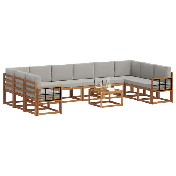 vidaXL Lauko sofos komplektas 11 pcs Natūrali ir &scaron;viesiai pilka