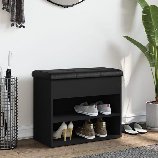 vidaXL Batų suoliukas, juodos spalvos, 62x32x50cm, apdirbta mediena