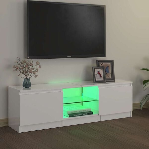 vidaXL TV spintelė su LED ap&scaron;vietimu, balta, 120x30x36cm, blizgi