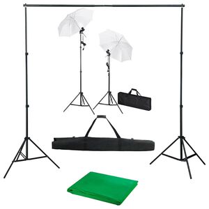 vidaXL Fotostudijos komplektas su fonu, &scaron;viestuvais ir skėčiais