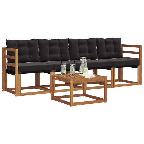 vidaXL Lauko sofos komplektas su pagalve 5 pcs Natūrali ir juoda