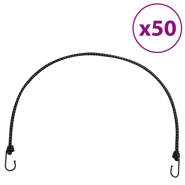 vidaXL Bungee virvelės su juostelėmis ir kabliukais, 50vnt., 100cm