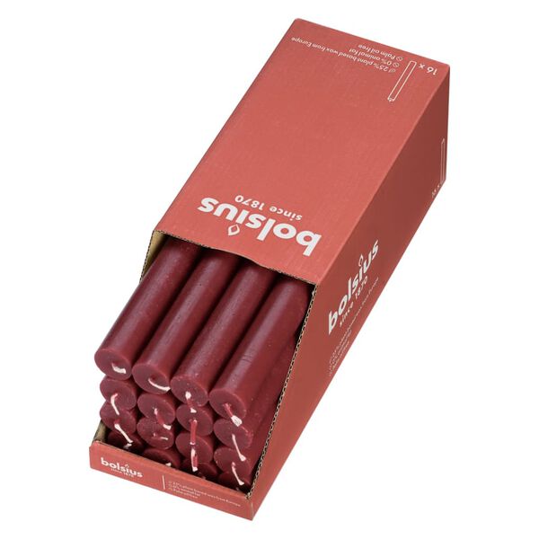 Bolsius Stalo žvakės Shine, 16vnt., aksominės raudonos spalvos, 27cm