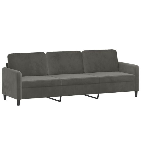 vidaXL Trivietė sofa su pagalvėmis, tamsiai pilka, 210cm, aksomas