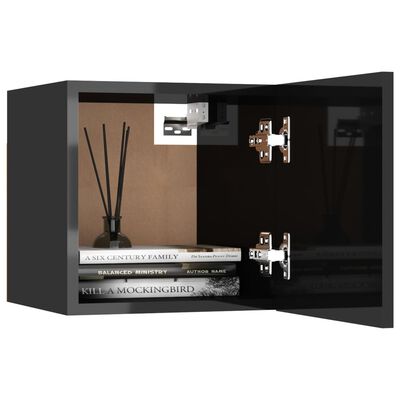 vidaXL Sieninė televizoriaus spintelė, juoda, 30,5x30x30cm, blizgi