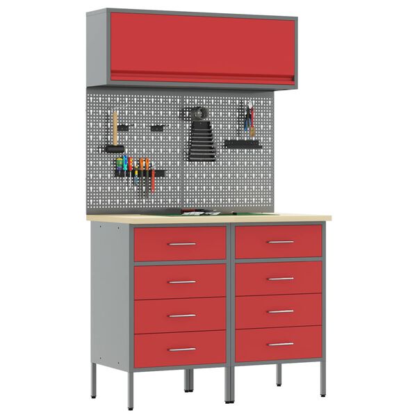 vidaXL Darbo spintos rinkinys su stalčių su lentyna 5 pcs Raudona