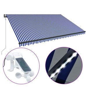 vidaXL Markizė su vėjo jutikliu ir LED, mėlyna ir balta, 500x300cm
