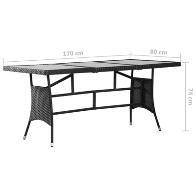 vidaXL Sodo stalas, juodos spalvos, 170x80x74cm, poliratanas