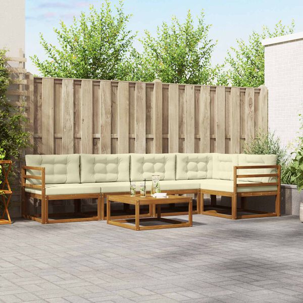 vidaXL Lauko sofos komplektas su pagalve 6 pcs Natūralus ir grietinėlė