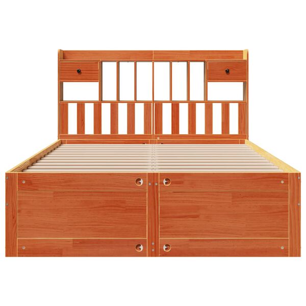 vidaXL Lova su knygų spinta be čiužinio, ruda, 140x190cm, pu&scaron;is