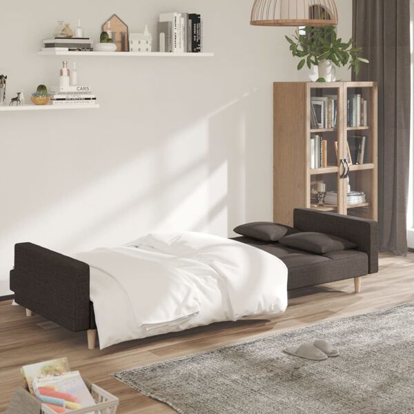 vidaXL Dvivietė sofa-lova su dvejomis pagalvėmis, ruda, audinys