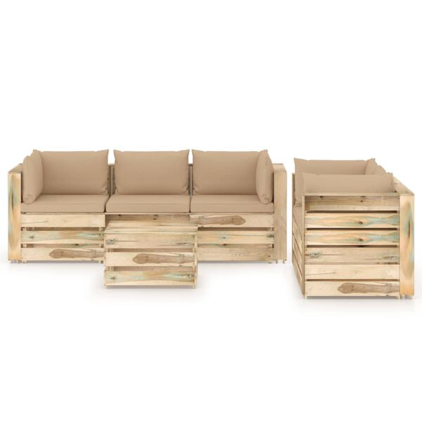 vidaXL Sodo komplektas su pagalvėlėmis, 6 dalių, impregnuota mediena