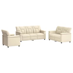 vidaXL Sofos komplektas 3 pcs Kreminė Dirbtinė oda
