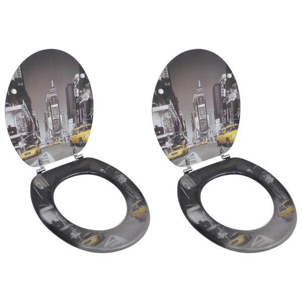 vidaXL Klozeto sėdynės su dangčiu, 2vnt., MDF, Niujorko dizainas