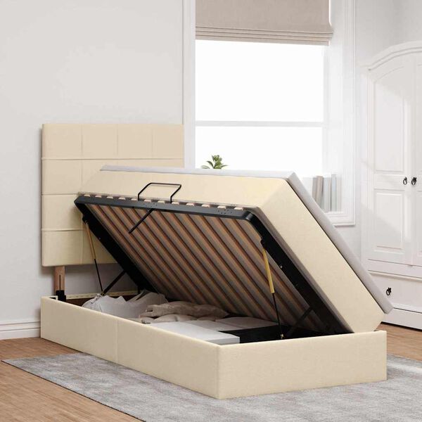 vidaXL Lova su daiktų laikymo vieta ir čiužiniu Kremas 100 x 200 cm